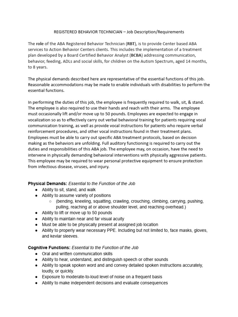 RBT Job Description and Requirements | PDF