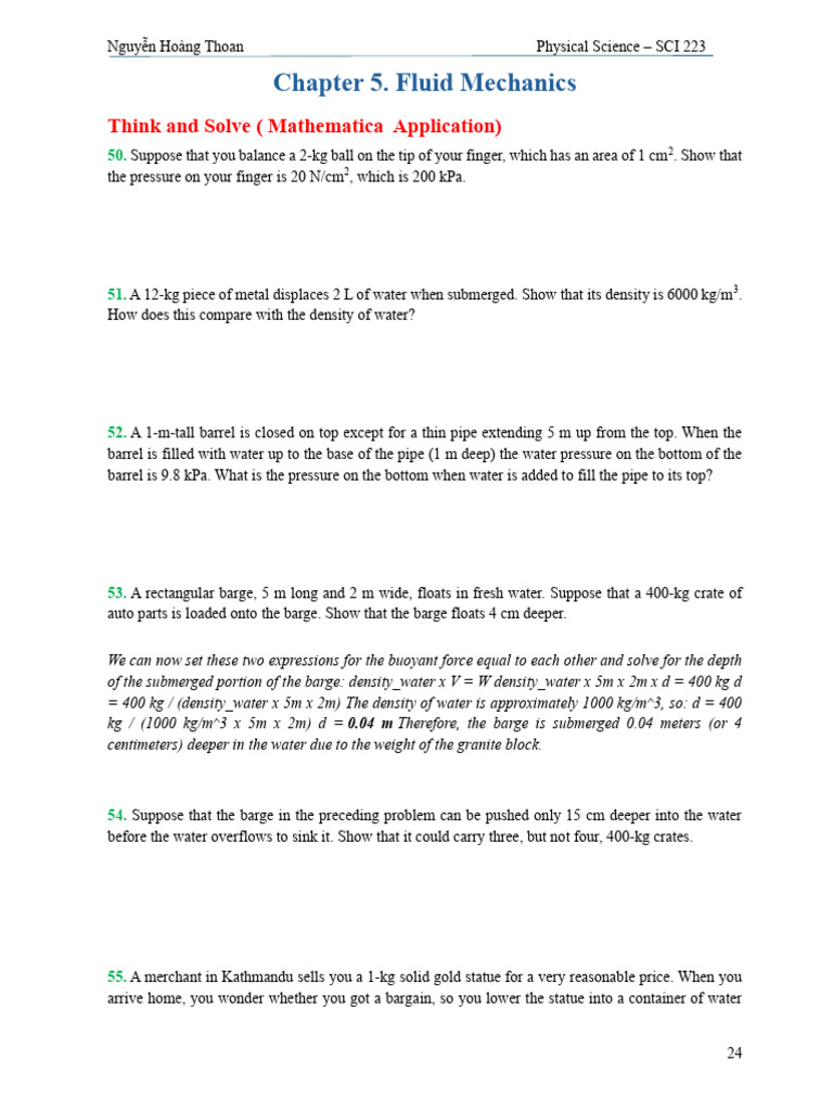 Fluid Mechanics Problem Solutions | PDF | Heat Capacity | Pressure
