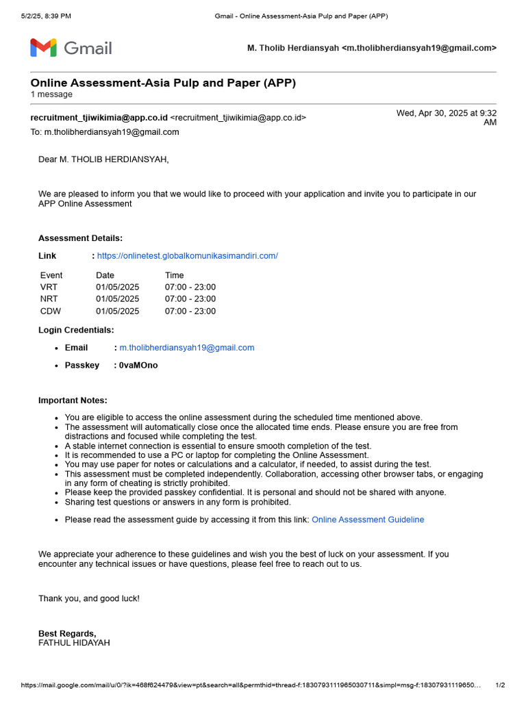 APP Online Assessment Invitation | PDF