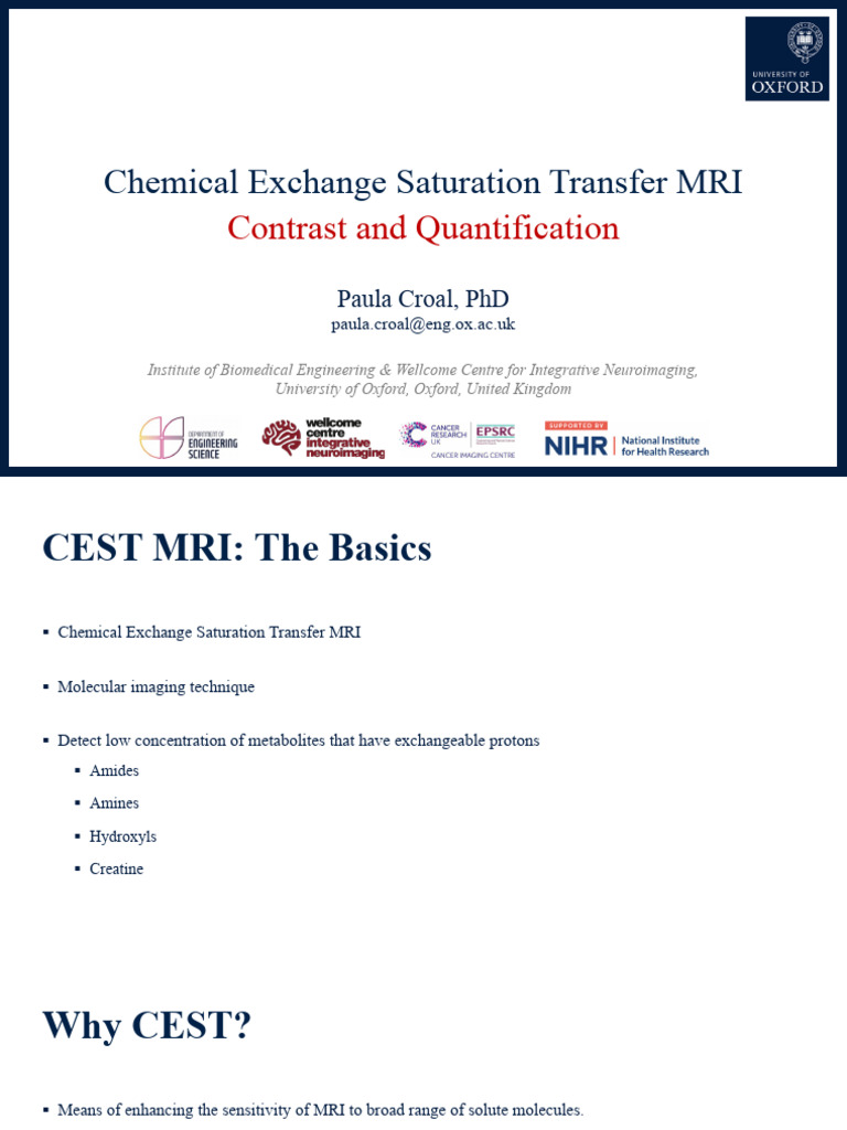 CEST MRI: Techniques and Quantification | PDF | Magnetic Resonance ...