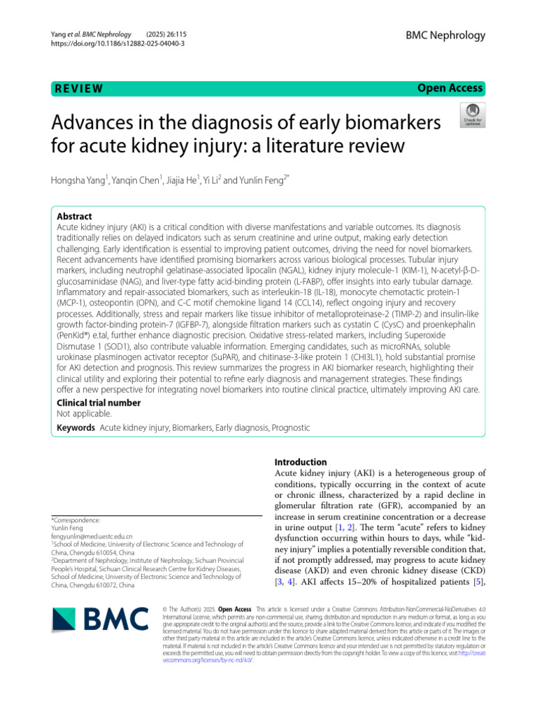 Early Biomarkers for Acute Kidney Injury | PDF