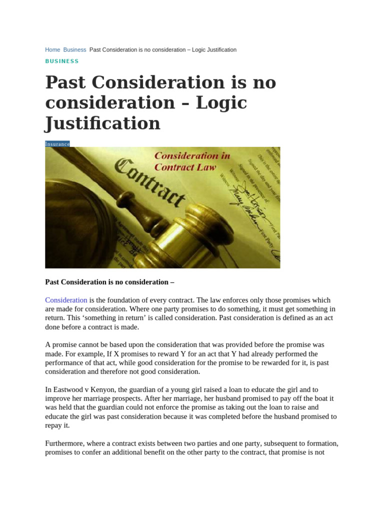 Understanding Past Consideration in Contracts | PDF