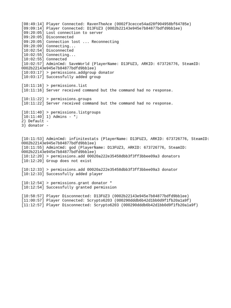 Server Connection and Permissions Log | PDF