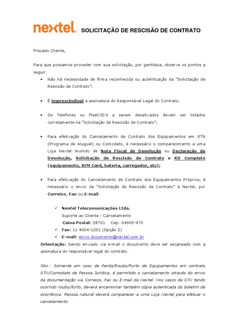 Carta de Cancelamento de Contrato | PDF | E-mail | Computação e Tecnologia  da Informação