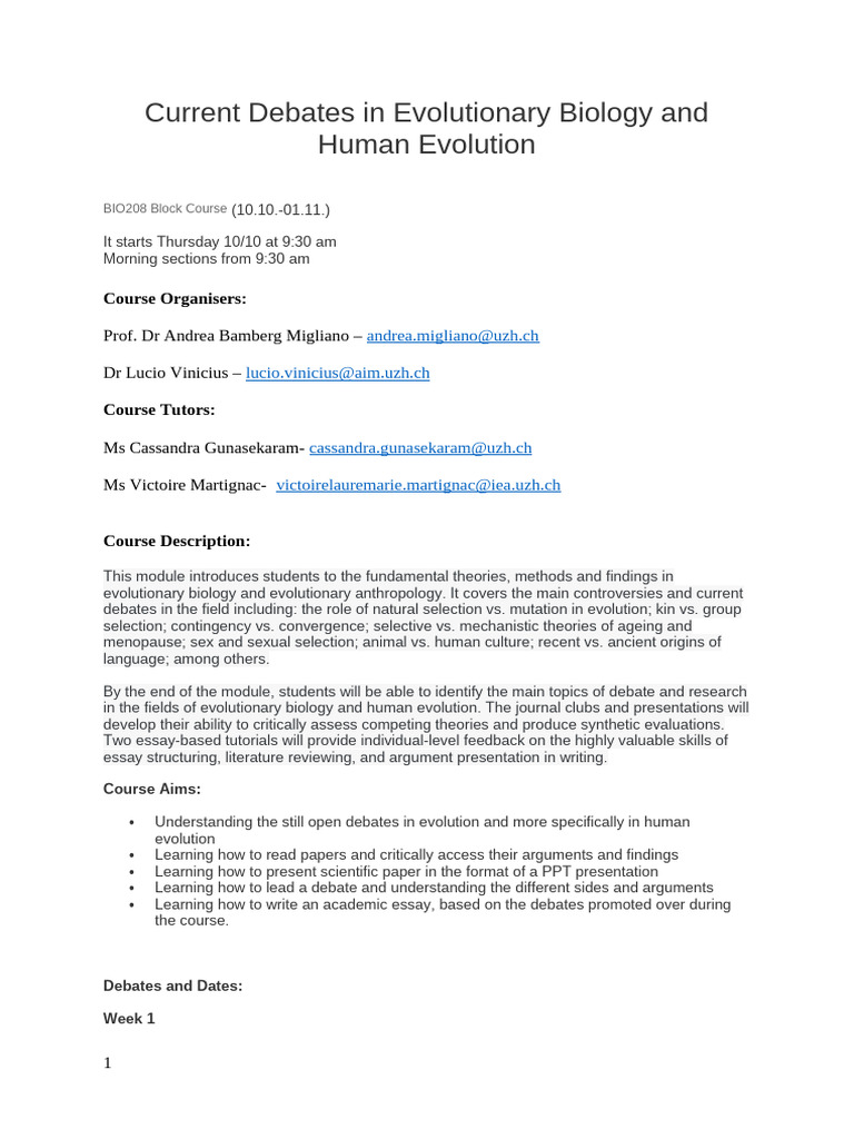 Evolutionary Biology Course Overview | PDF | Biological Evolution ...