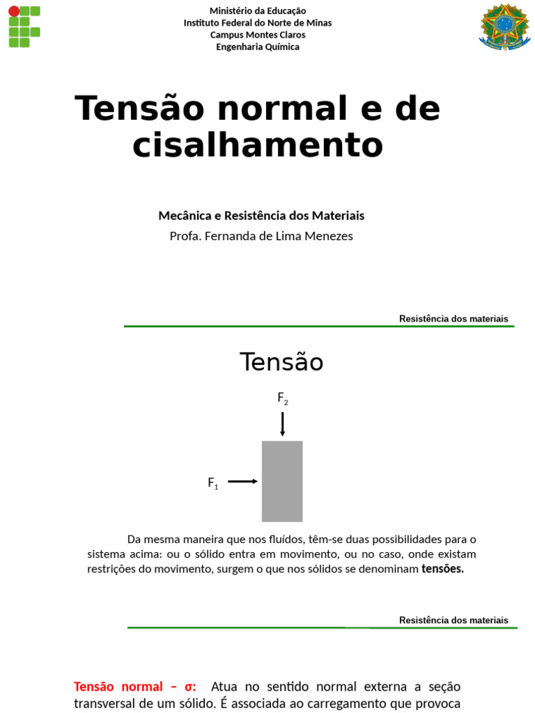 Tensão Normal e Cisalhamento em Materiais | PDF | Estresse (Mecânica ...