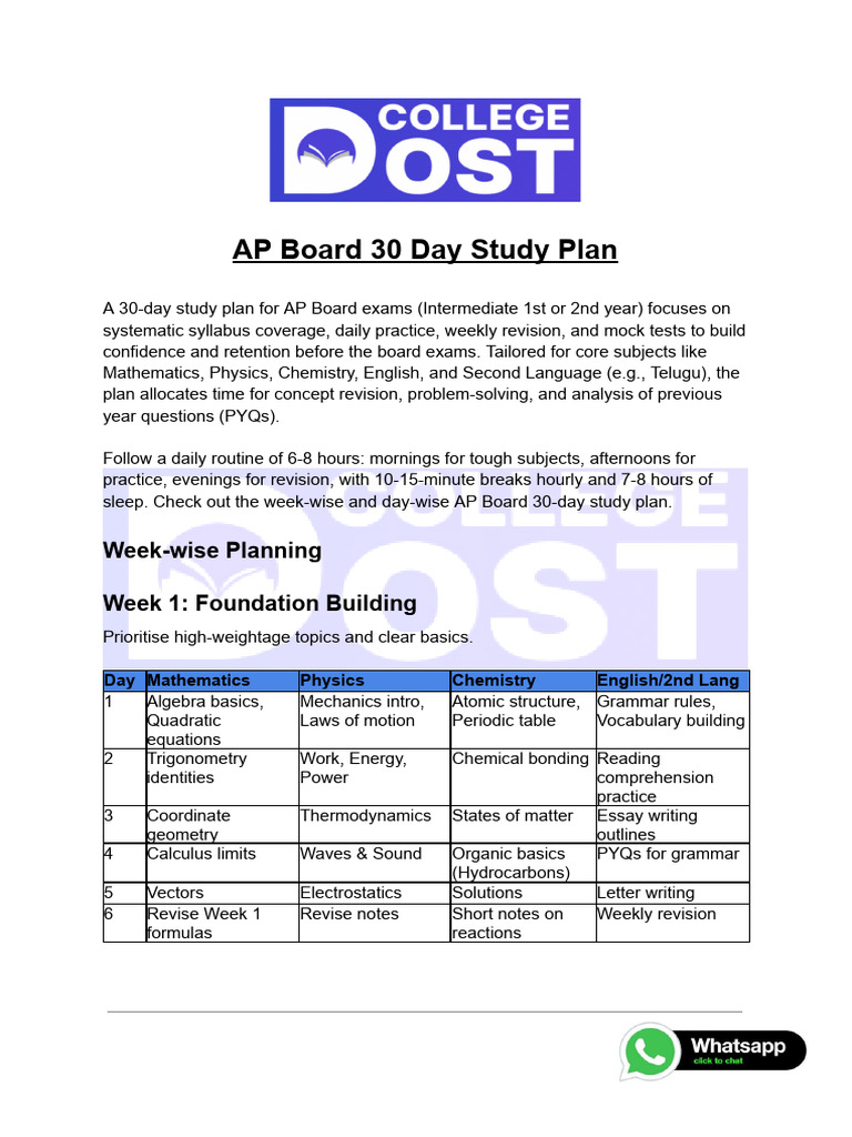 AP Board 30-Day Exam Study Plan | PDF | Mathematical Analysis | Chemistry