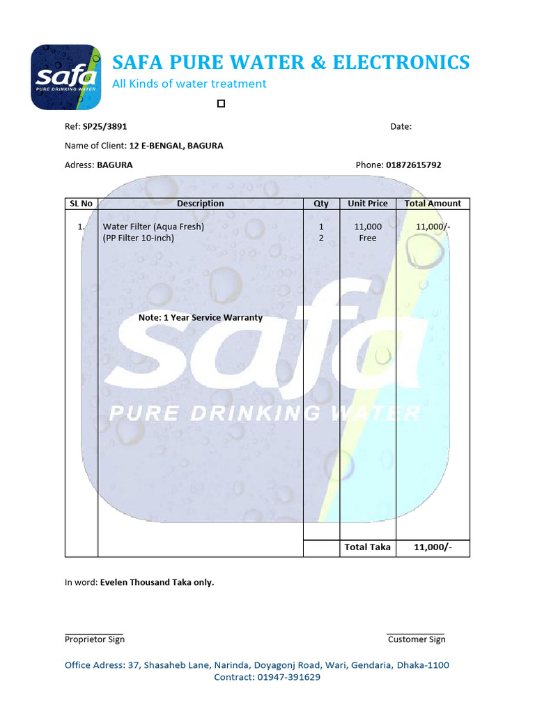 Water Filter Invoice for 12 E-BENGAL | PDF