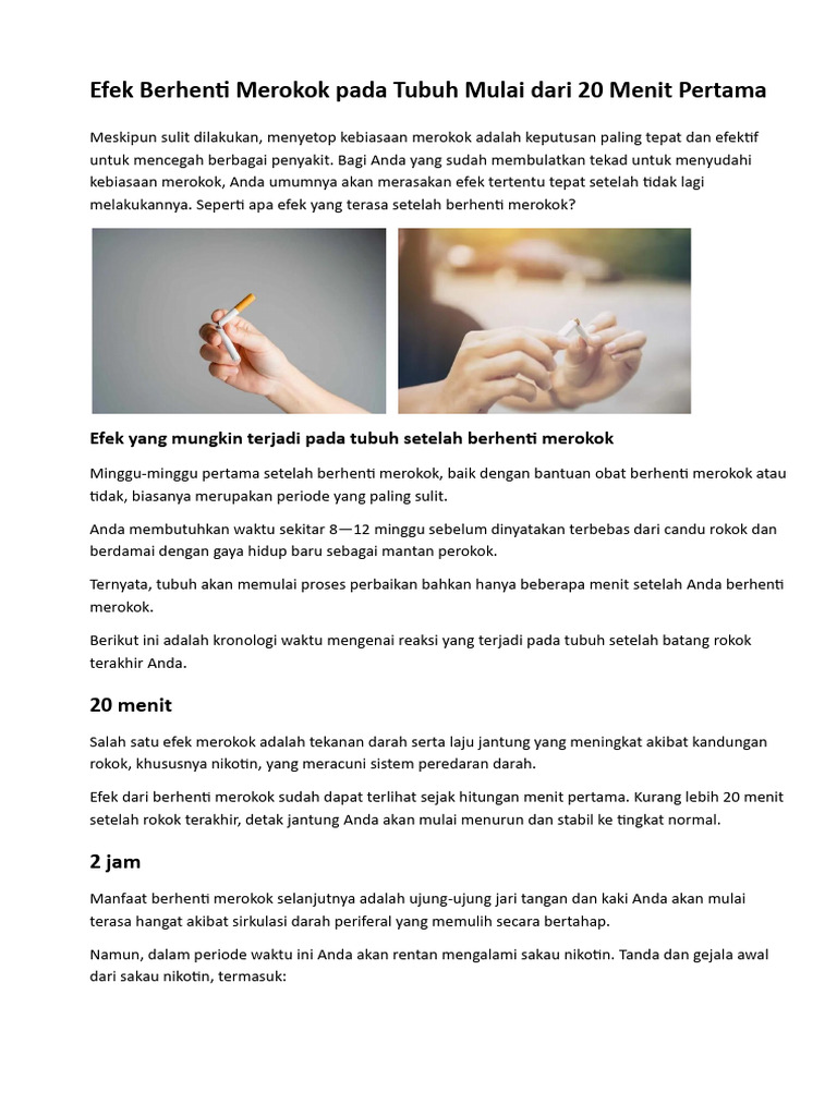 Efek Berhenti Merokok Pada Tubuh Mulai Dari 20 Menit Pertama | PDF