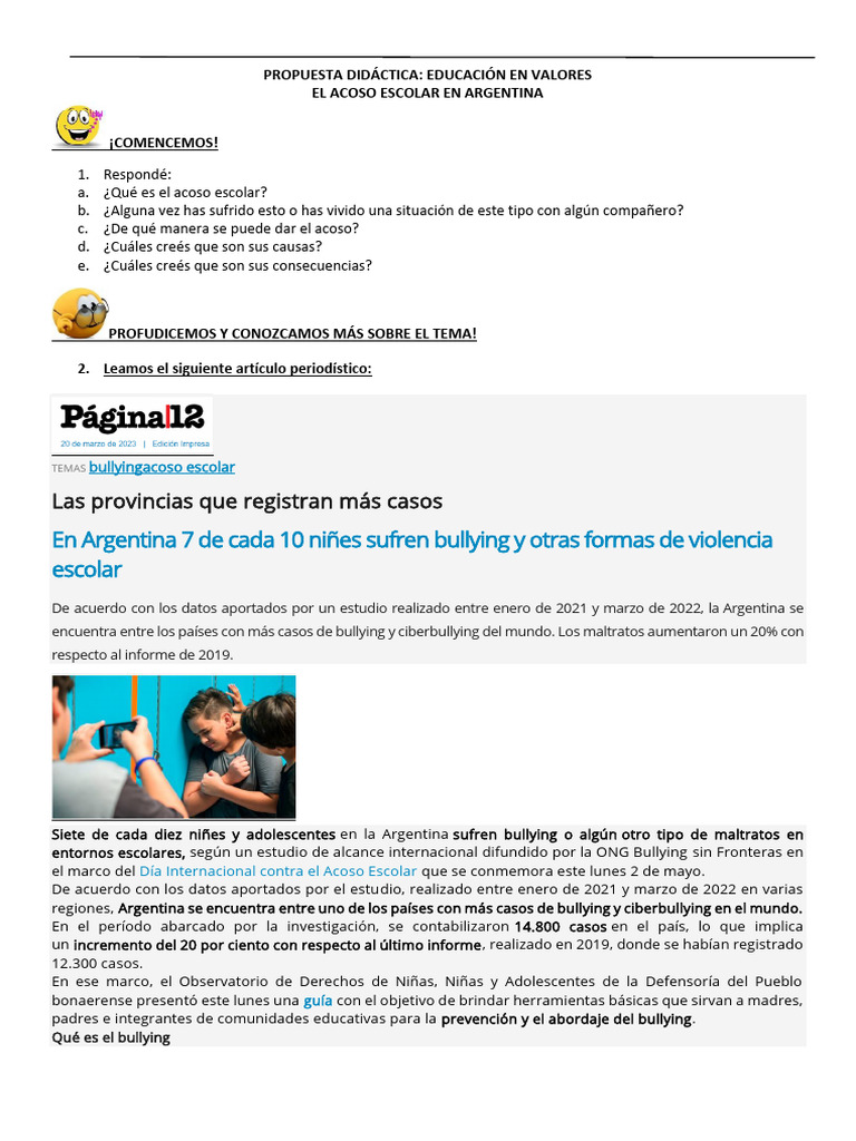 Acoso Escolar en Argentina: Educación en Valores | PDF | Acoso ...