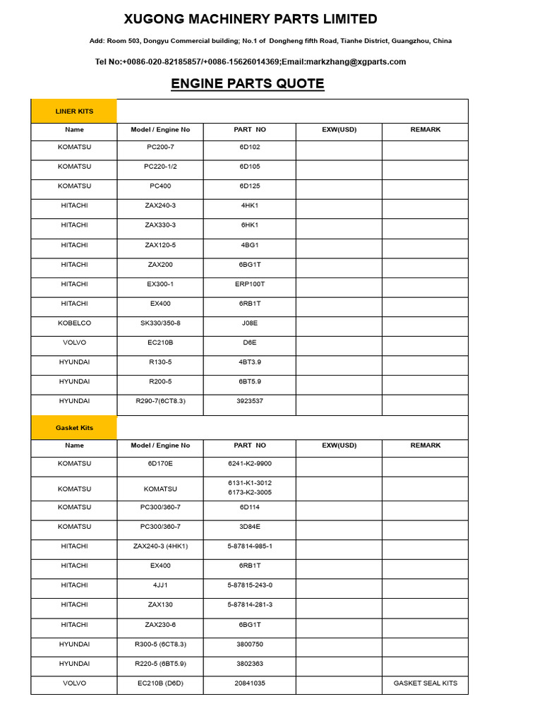 Engine Parts Quote for Heavy Machinery | PDF | Propulsion | Vehicle Parts