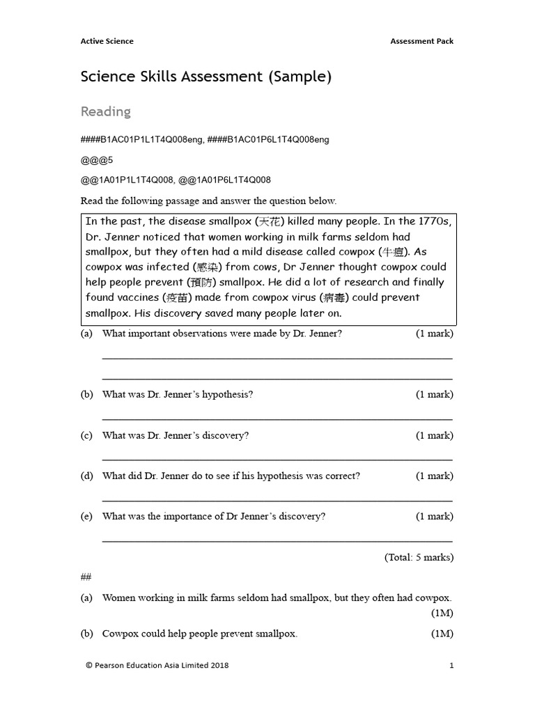 Science Skills Assessment Sample | PDF | Smallpox