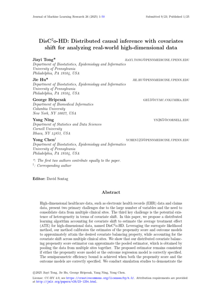Disc O-Hd: Distributed Causal Inference With Covariates Shift For ...