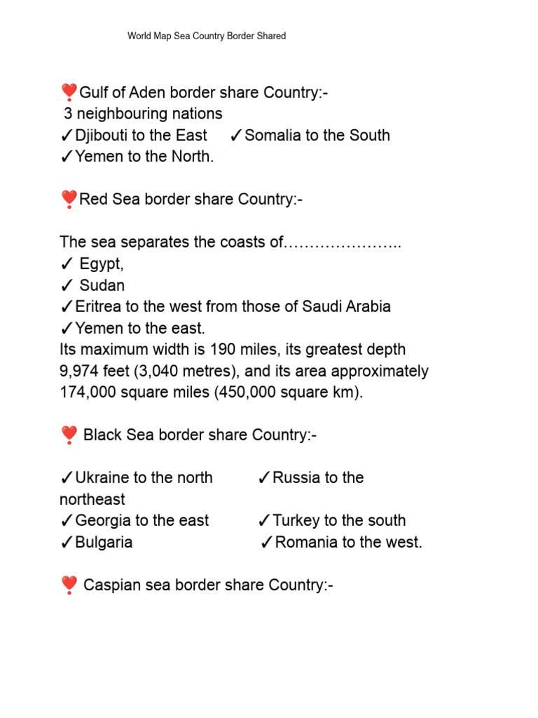 Countries Bordering Major Seas | PDF