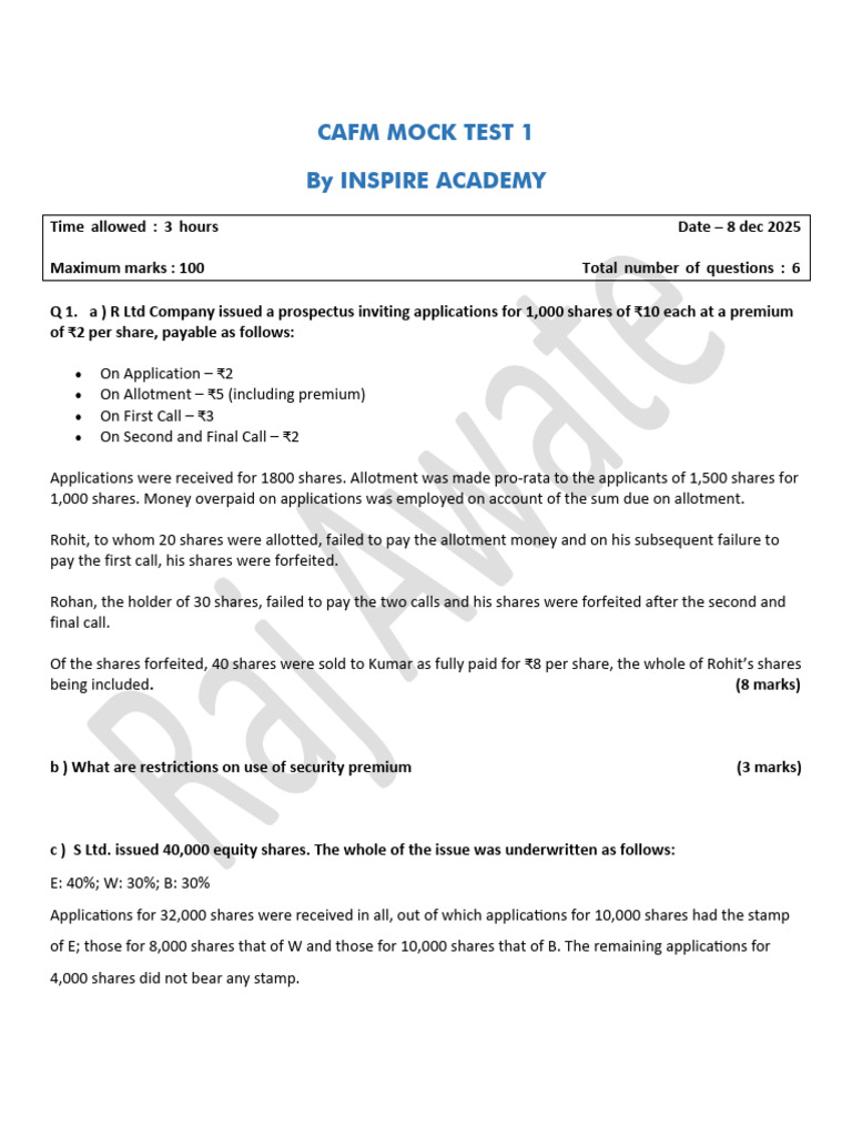 CAFM Mock Test 1: Financial Accounting Concepts | PDF | Balance Sheet ...
