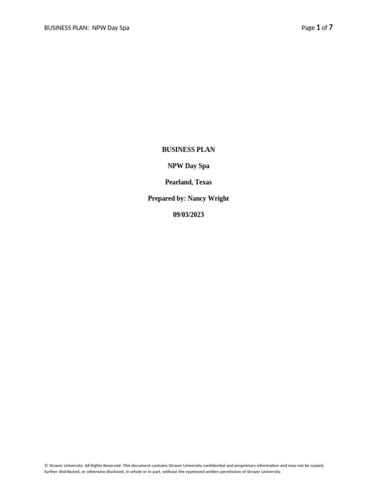 NPW Day Spa Business Plan Overview | PDF | Brand | Pricing