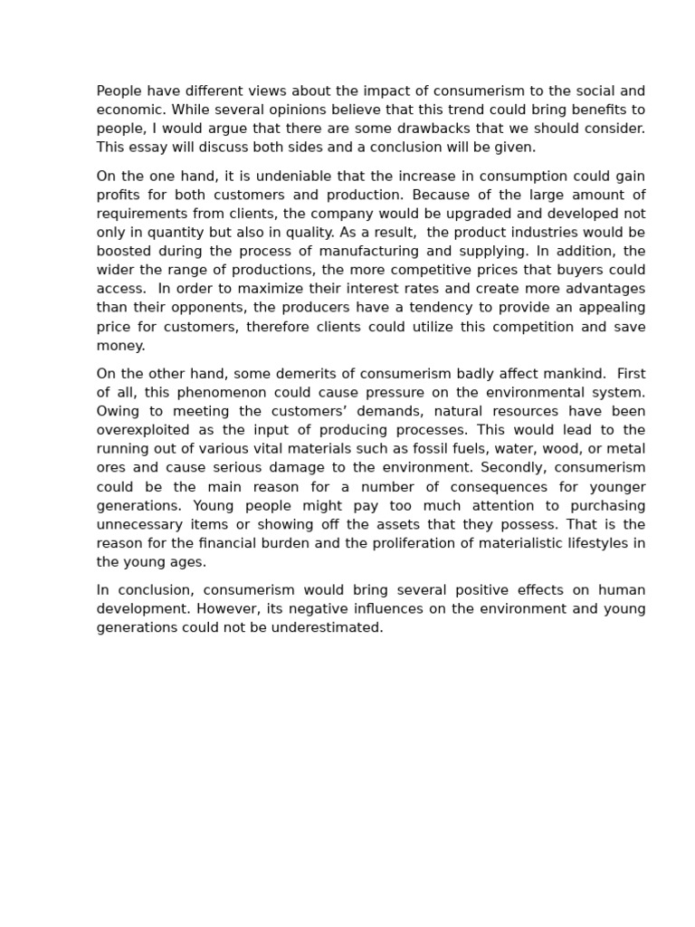 Pros and Cons of Consumerism Explained | PDF