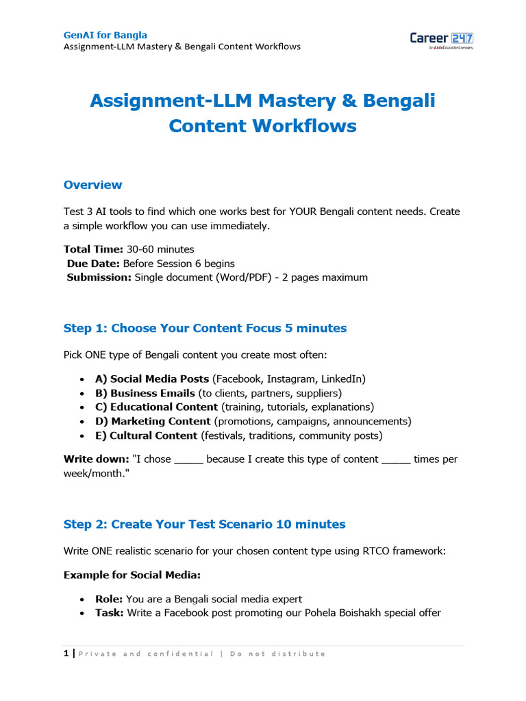 4452514-Assignment-LLM Mastery and Bengali Content Workflows | PDF