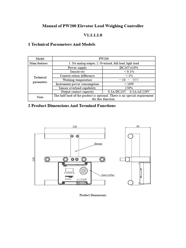 PW200 Elevator Load Controller Manual | PDF | Relay | Calibration