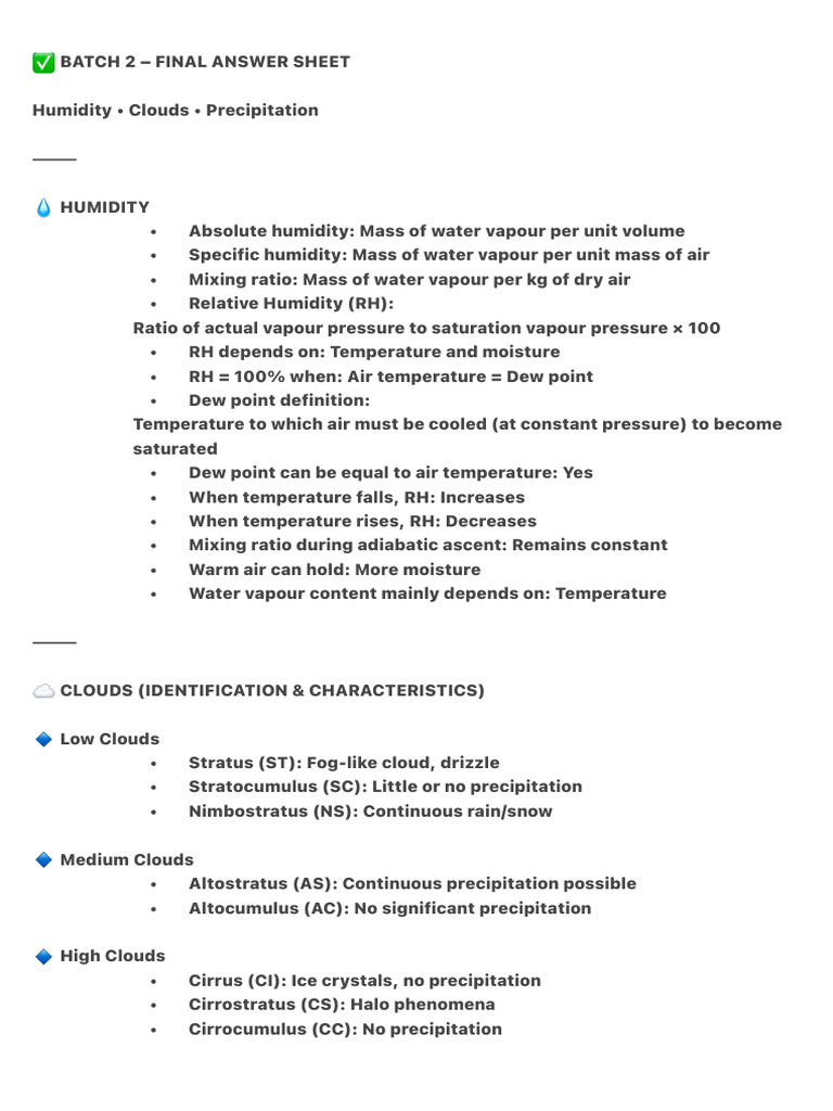 Weather Fundamentals: Humidity, Clouds, Precipitation | PDF ...