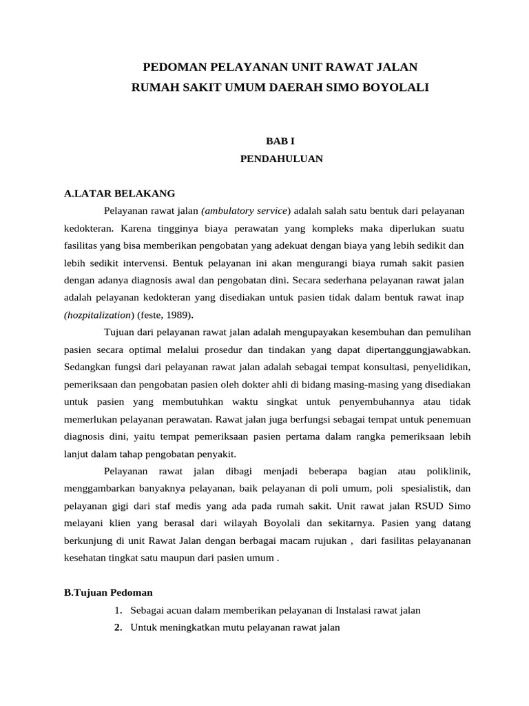Pedoman Pelayanan Rawat Jalan RSUD Simo | PDF