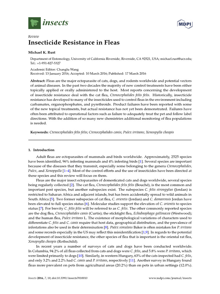 Insecticide Resistance in Fleas Explained | PDF