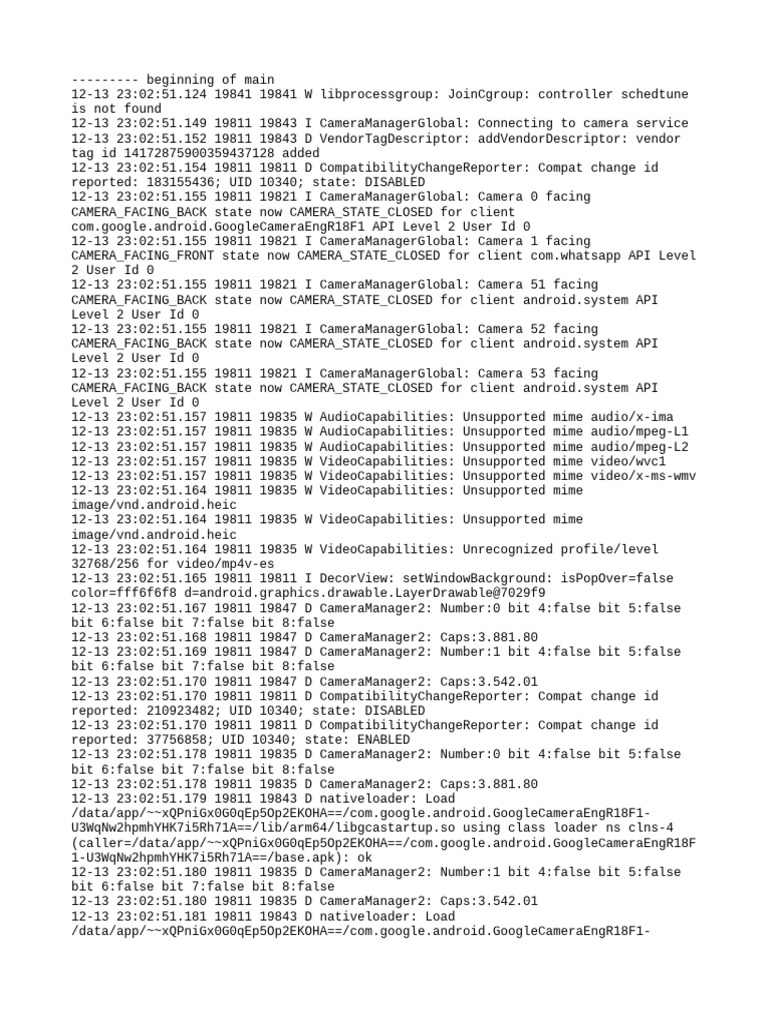 Camera State and Compatibility Logs | PDF | Computer Programming ...