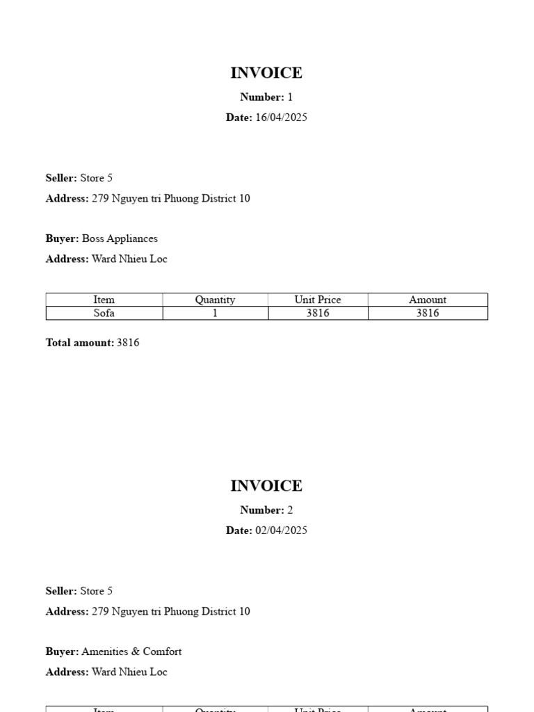 Detailed Furniture Invoices 2025 | PDF | Invoice | Prices