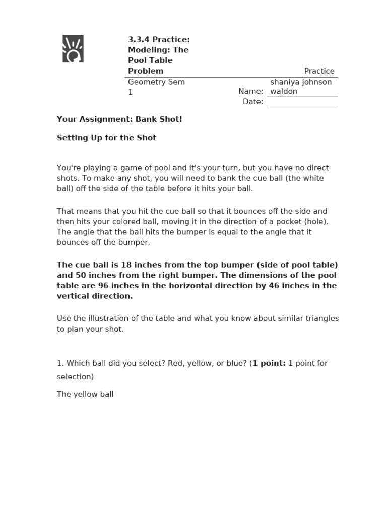 3.3.4 Practice - Modeling_ the Pool Table Problem (Practice) | PDF ...