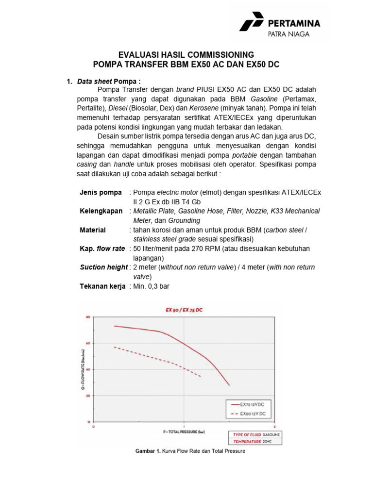 Evaluasi Commissioning Pompa BBM EX50 | PDF