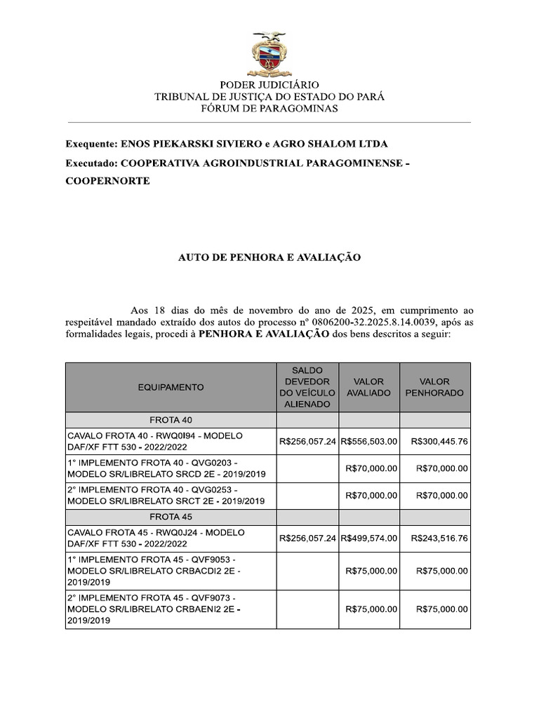 Auto de Penhora e Avaliacao Coopernorte (2) Assinado | PDF