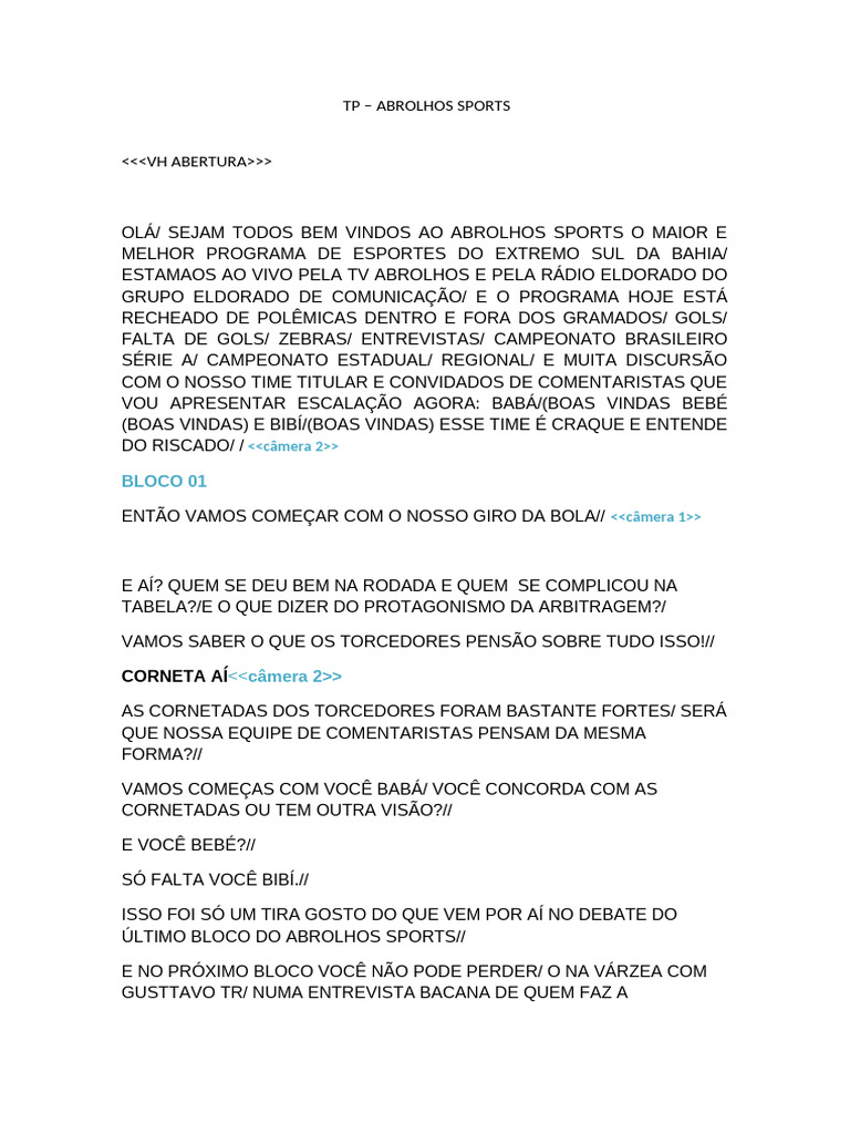 MODELO DE ROTEIRO ABROLHOS SPORTS | PDF