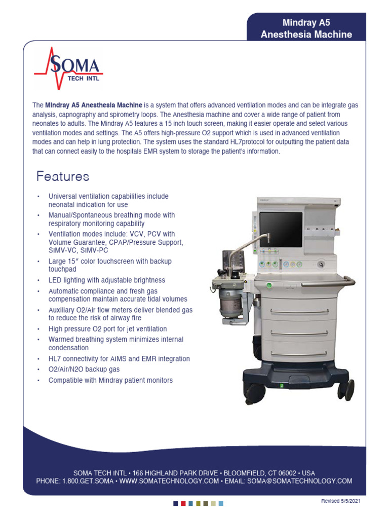Mindray A5 Anesthesia Machine Overview | PDF | Breathing | Pulmonology