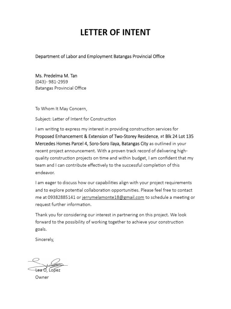 Letter of Intent | PDF