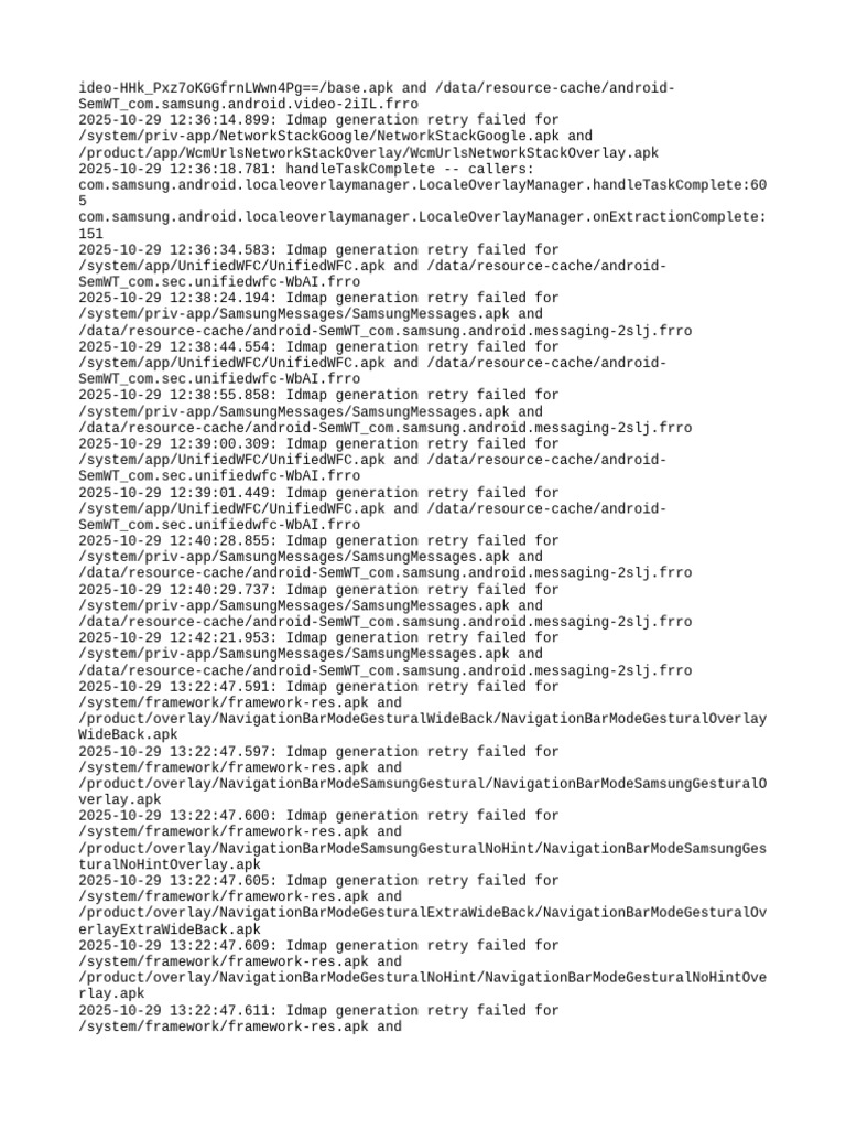 Idmap Generation Failures Log | PDF | Android (Robot) | Mobile Phones
