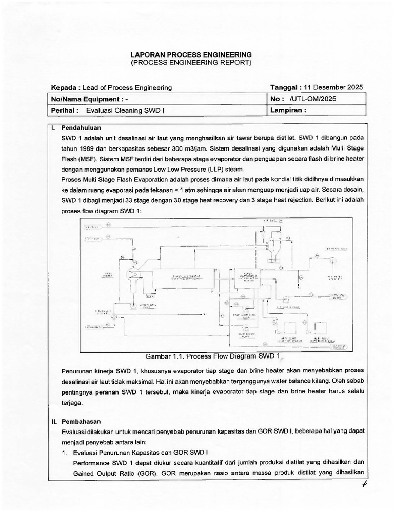 Laporan Process Engineering Evaluasi Cleaning SWD I | PDF