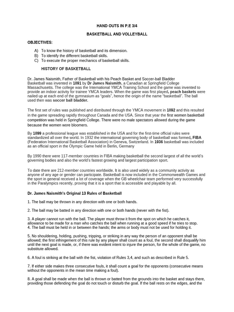 Basketball Hand Outs | PDF | Basketball Positions | Ball Games