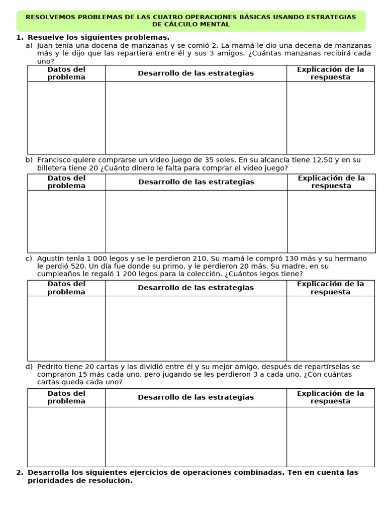 Problemas Matemáticos y Operaciones Básicas | PDF