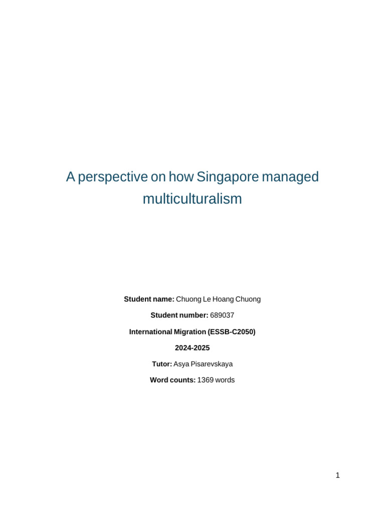A Perspective on How Singapore Managed Multiculturalism - Chuong Le ...