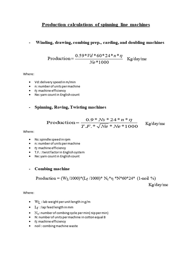 Production Calculations for Textile Machines | PDF