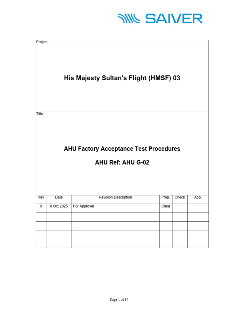 AHU Factory Acceptance Test Guide | PDF | Duct (Flow) | Pressure