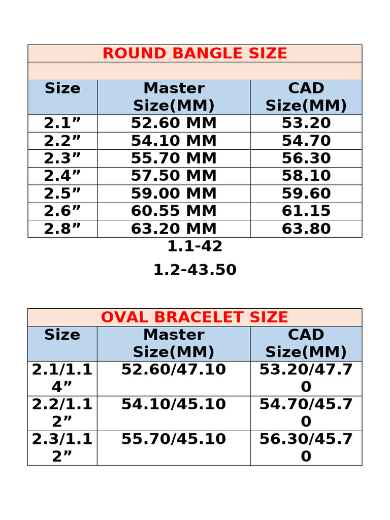 Bangle and Bracelet Size Guide | PDF