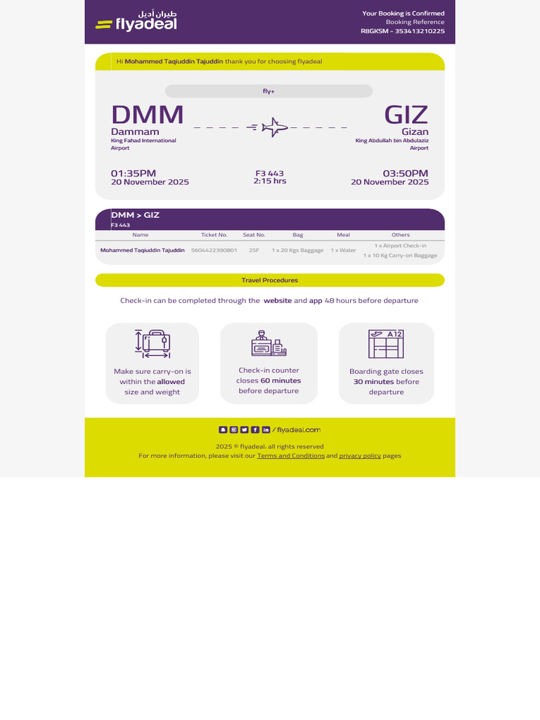 Flyadeal Booking Confirmation Details | PDF