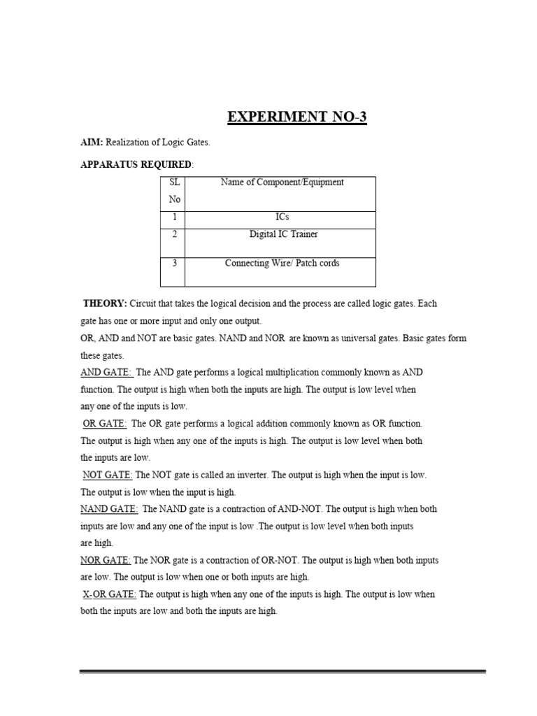 Logic Gates Experiment Guide | PDF | Logic Gate | Electrical Engineering