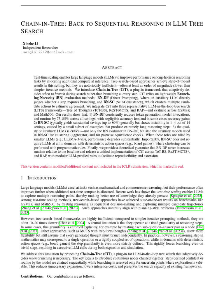 Chain-in-Tree: Efficient LLM Reasoning | PDF | Algorithms | Applied ...