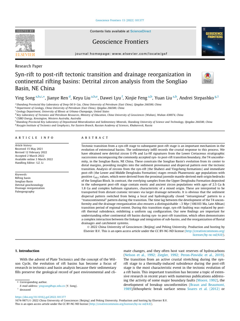 Geoscience Frontiers: Research Paper | PDF | Rift | Sedimentary Basin