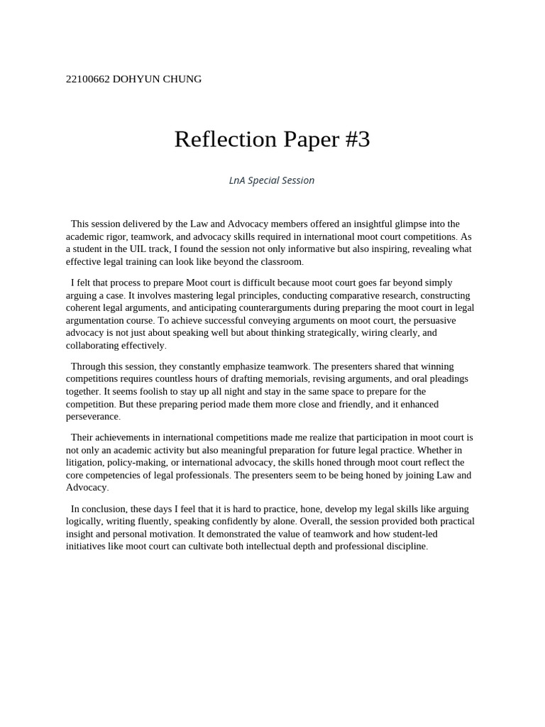 Reflection Paper #3_ 22100662 DOHYUN CHUNG | PDF