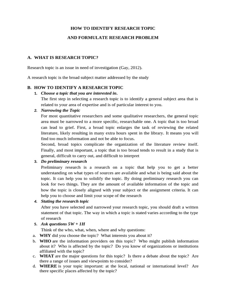 Identifying and Formulating Research Topics | PDF