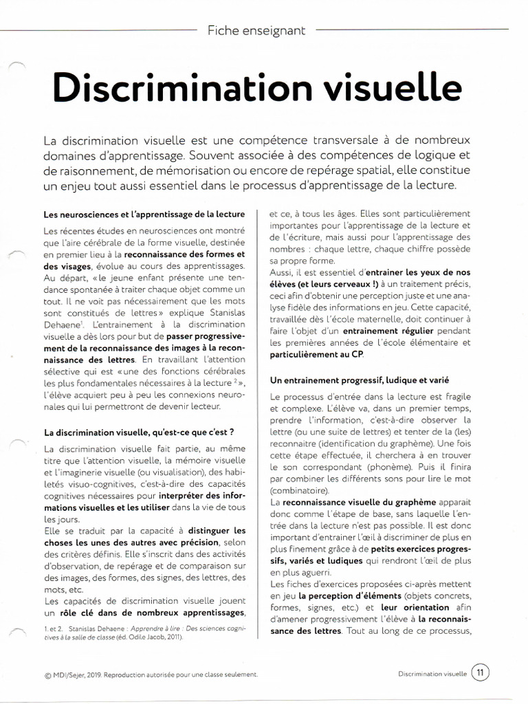 Discrimination Visuelle | PDF
