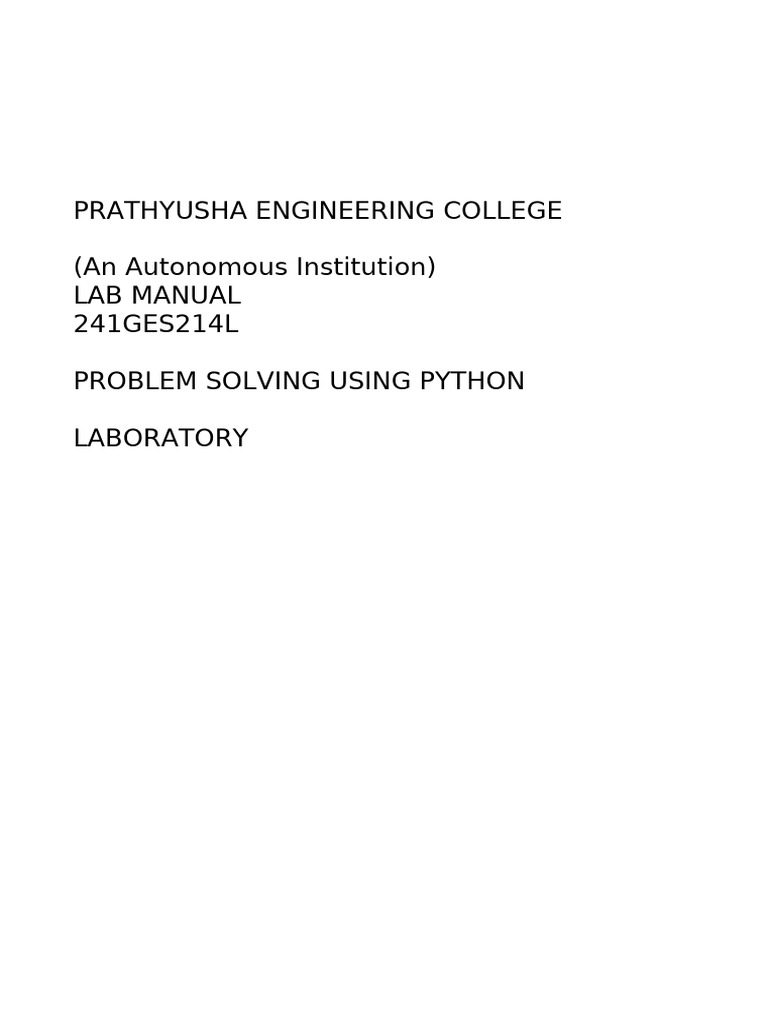 Python Problem Solving Lab Manual | PDF | Computing | Computer Architecture